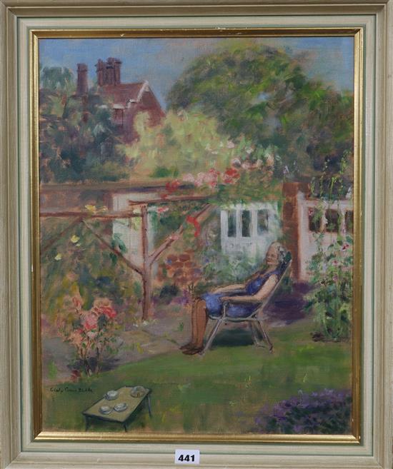 Gladys Carew Blake, oil on board, In Old Palace Yard, signed, label verso, 50 x 40cm